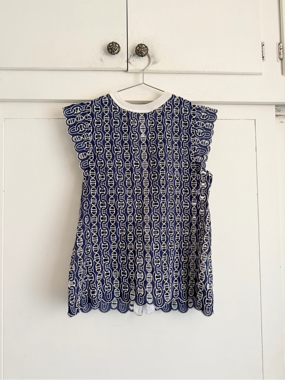 Sandro Navy Blue Eyelet Snap Blouse